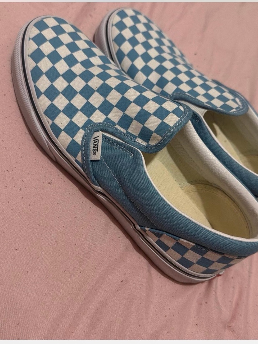 Vans Kids Slip-On Checkerboard Sneakers - Light Blue & White